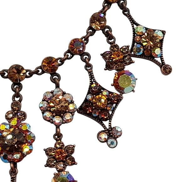 Felecia Topaz Rhinestone Dangle Necklace, Bronze Tone, 17 1/2 Inches, China - Picture 8 of 14